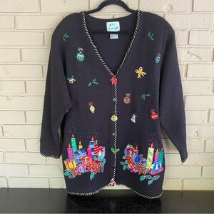 VTG Women's Quacker Factory Christmas Holiday Bows Button-Up Sweater Size 1X